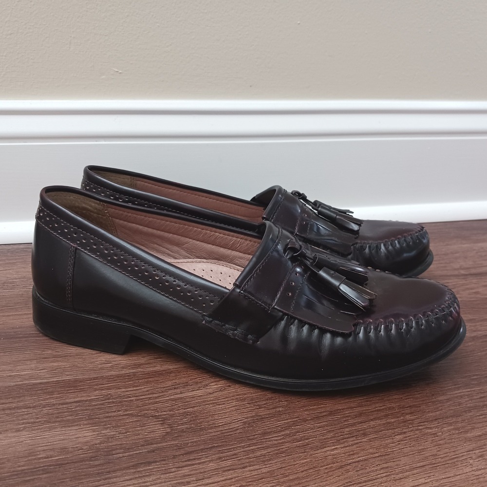 Bass Mens 12M Kiltie Tassel Loafers Burgundy Leather Brogue Shoes 2553-641